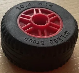 Wheel 18mm D. x 14mm with Pin Hole, Fake Bolts and Shallow Spokes with Black Tire 30.4 x 14 Solid (55981 / 58090) / Red