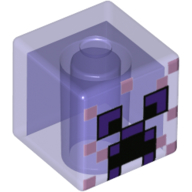 Lego Minifig Head Special, Cube with Pixelated Dark Purple Eyes, lavender Pixels Print / Trans-Purple