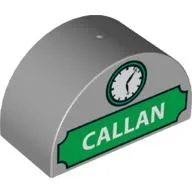 Duplo Brick 2 x 4 x 2 Curved Top with 'CALLAN' and Clock Print / Light Bluish Gray