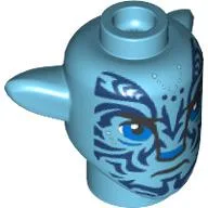Minifig Head Special Alien Na'vi with Blue Eyes, Dark Blue Markings, Angry / Medium Azure