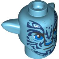 Lego Minifig Head Special, Na'vi with Blue Eyes, Dark Blue Markings, Angry / Medium Azure