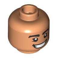 Lego Minifig Head Luffy, Thick Black Eyebrows, Nougat Scar, Open Mouth Mean Smile / Nougat