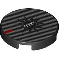 Tile Round 2 x 2 with Silver Stripes, Audi Logo Print / Black