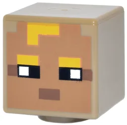 Minifigure, Head, Modified Cube with Pixelated Bright Light Orange Hair and Eyebrows, Black Eyes, Medium Brown Mouth, Medium Nougat Face Pattern (Minecraft Flores)