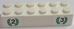 Brick 2 x 6 with Black Number 2 and Number 3, Green Laurels Pattern (Stickers) - Set 6337