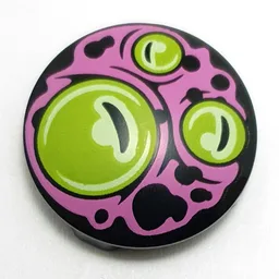 Plate Round 2 x 2 with Rounded Bottom with Lime Alien Eyes, Dark Pink Swirls Print