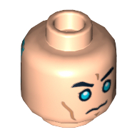 Lego Minifig Head Jek-14, Eyebrows, Light Blue Lightning Bolts Print / Light Blue Eyes, Worried Print / Light Nougat