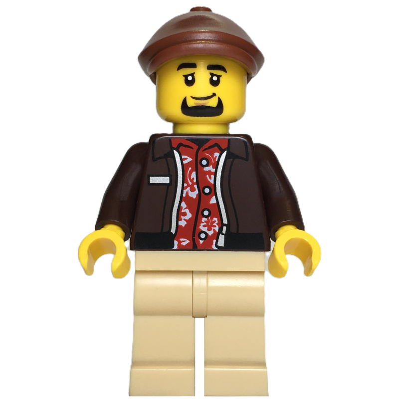 Lego Taxi Driver, Dark Brown Jacket, Tan Legs, Reddish Brown Hat