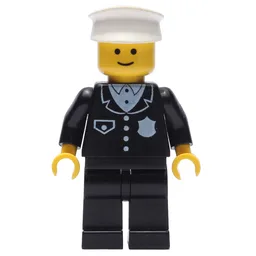 Policeman, Black Suit with Pocket and Badge, White Hat (3626b Head)