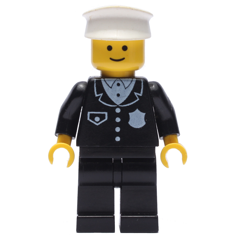 Lego Policeman, Black Suit with Pocket and Badge, White Hat (3626b Head)