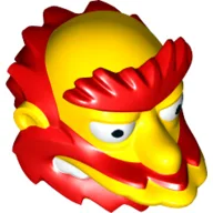 Minifig Head Special, Simpsons, Groundskeeper Willie with Red Beard, Eyebrows and Hair Print / Yellow