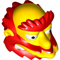 Lego Minifig Head Special, Simpsons, Groundskeeper Willie with Red Beard, Eyebrows and Hair Print / Yellow