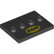 Lego Plate Special 3 x 4 with 1 x 4 Center Studs and Batman Logo Print / Black