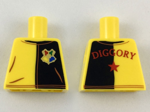 Lego Torso Jersey with Black Left Panel with Hogwarts Crest, Red 'DIGGORY' and Star on Back Pattern