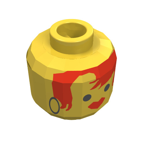 Lego Minifig Head, Red Hair and Black Hoop Earrings Print [Blocked Open Stud] / Yellow