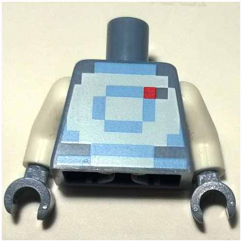 Lego Torso Pixelated Bright Light Blue and White Space Suit Print, White Arms, Sand Blue Hands / Sand Blue