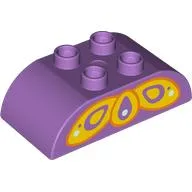 Duplo Brick 2 x 4 Curved Top with Yellow Butterfly Wing Print / Medium Lavender