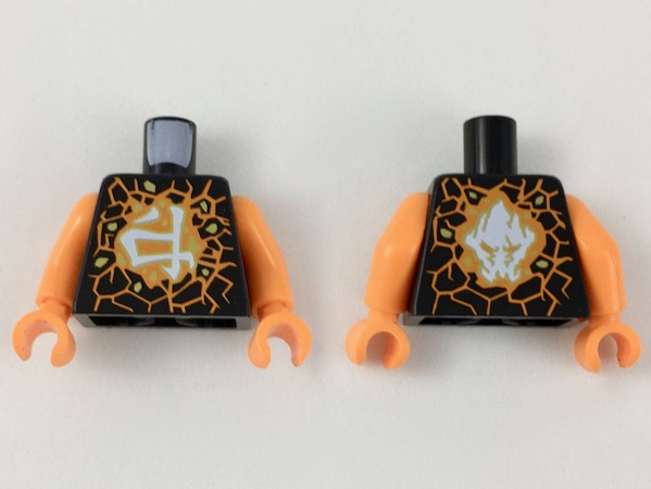 Lego Torso Ninjago Orange Fractures, Gold Rocks and White Ninjago Logogram 'Earth' Pattern / Orange Arms / Orange Hands