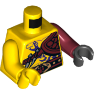 Lego Torso, Odd Arms and Hands, Bare Chest Muscles, Purple Snake Tattoo, Shoulder Pad, Snake Buckle Print, Left Dark Red Arm and Black Hand, Right Yellow Arm and Hand / Yellow