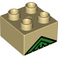 Lego Duplo Brick 2 x 2 with Green Lattice Peak Print / Tan