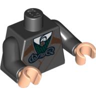 Lego Torso Jacket with Dark Green Vest and Silver Fastener Print, Black Arms, Light Nougat Hands / Black
