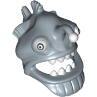 Lego Mask Angler Fish Head with Wide Open Mouth, Fins and White Teeth, Eyes and Lure (Esca) Print / Sand Blue