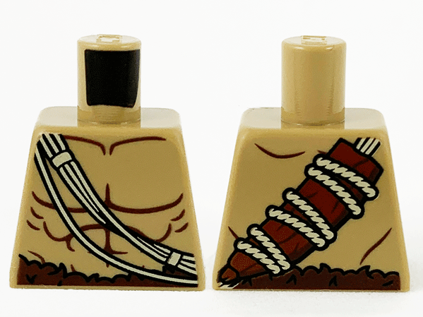 Lego Torso Bare Chest with Muscles Outline, Fur Waist and Rope Pattern