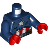 Lego Torso Armor with White Star on Chest Print (Captain America), Dark Blue Arms, Red Hands / Dark Blue