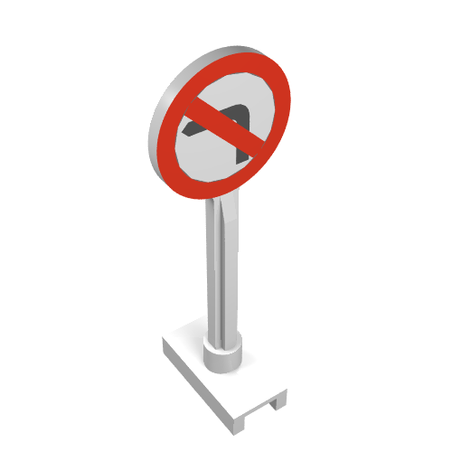 Lego Road Sign Round with Left Turn Prohibited Print / White