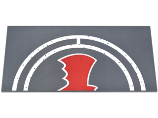 Lego Tile 8 x 16 with Bottom Tubes, Textured Surface with Half White Landing Pad Circles and Red Bat Symbol Pattern Left Side (Sticker) - Set 76052