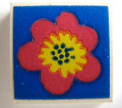 Lego Tile 2 x 2 without Groove with Red and Yellow Flower on Blue Background Pattern (Sticker) - Set 290-2