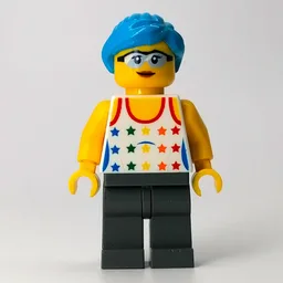 White Torso, Dark Bluish Grey Legs, Dark Azure Hair