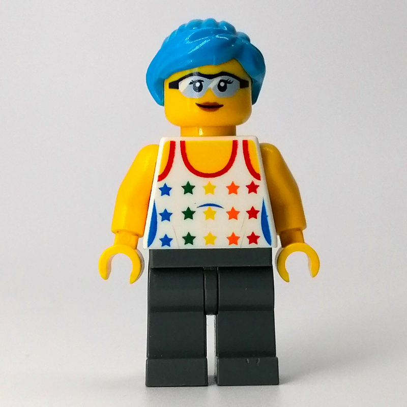 Lego White Torso, Dark Bluish Grey Legs, Dark Azure Hair