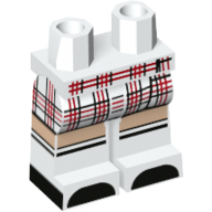 Lego Hips and White Legs with Red Plaid Skirt, Light Nougat Knees, White Socks, Black Toes print / White