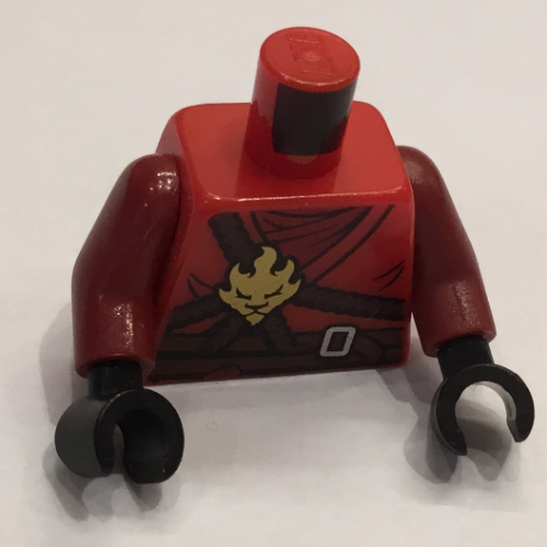 Lego Torso Robe, Gold Emblem, Reddish Brown Straps Print, Dark Red Arms, Black Hands / Red