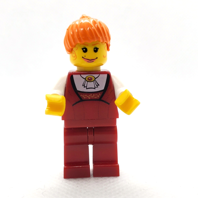 Lego Female - Dark Red Torso, Dark Red Legs, White Shirt