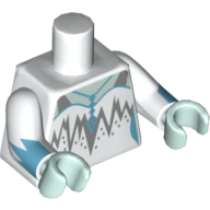 Lego Torso Dress with Silver Points, Necklace, and Light Aqua Neck Print (Ice Queen), White Arms with Dark Azure Jagged Cuffs Print, Light Aqua Hands / White