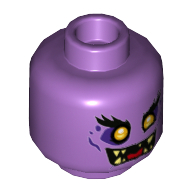 Lego Minifig Head Gleck / Ginkle, Cheek Lines, Bushy Eyebrows, Scared with Raised Eyebrows / Evil Grin Print / Medium Lavender