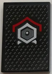 Tile 2 x 3 with Silver Hexagon with Dot in Middle and Red Angled Line Pattern (Sticker) - Set 70669