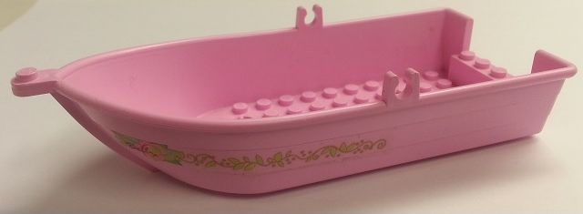 Lego Boat, 18 x 8 x 2 1/3 with Oarlocks with 'Bella', Vines and Leaves Pattern on Both Sides (Stickers) - Set 7582