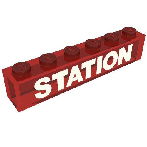 Lego Brick 1 x 6 with No Bottom Tubes with White 'STATION' Print