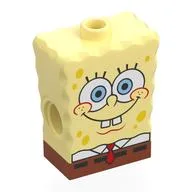 Minifig Body Special, SpongeBob with Dark Orange Square Pants Pattern, White/Bright Light Blue Eyes, White Shirt, Red Tie Print / Bright Light Yellow