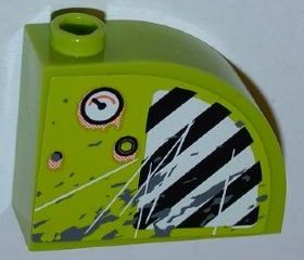 Lego Slope, Curved 3 x 1 x 2 with Hollow Stud with Black and White Danger Stripes, Splatters and Rusted Gauge Pattern (Sticker) - Set 8961