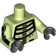 Lego Torso Black Skeleton Print, Yellowish Green Arms with Black Bones Print, Black Hands / Yellowish Green