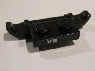 Lego Plate, Modified 1 x 2 with Racers Car Grille with Silver 'V8' Pattern (Sticker) - Set 8495