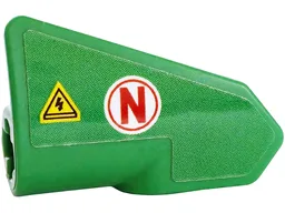 Technic, Panel Fairing # 7 Very Small Smooth Short, Side A with Yellow Electricity Danger Triangle and Red Capital Letter N in White Circle Pattern (Sticker) - Set 42240
