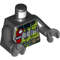 Lego Torso Coat, Lime/Grey Reflective Stripes, Utility Belt, Flashlight, Pocket Print (Fire Jacket), Black Arms, Dark Bluish Gray Hands / Black