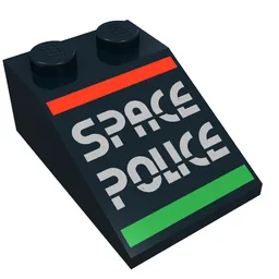 Brick Sloped 33° 3 x 2 with SPACE POLICE' Print / Black