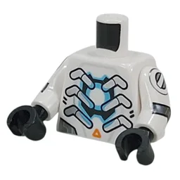 Torso, Silver Metal Ribs, Armor Plating, Blue Reactor, Orange Triangle, Black Scales on Back Print, White Arms, Black Hands / White