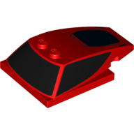 Lego Brick Wedged, Curved 6 x 4 x 1 1/3 with 4 x 4 Base with Black Windows Print / Red
